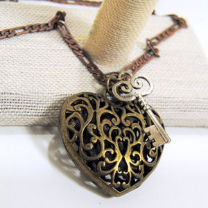 Key to My Heart Necklace Silver Key Filigree Heart - 879